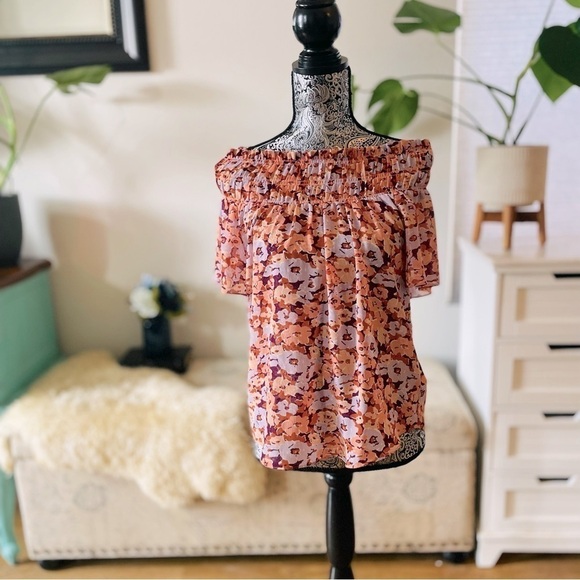 🏷️ 4/$25 Madewell Smocked Mockneck Off-Shoulder Top in Floral Breeze Size Small - Picture 6 of 11